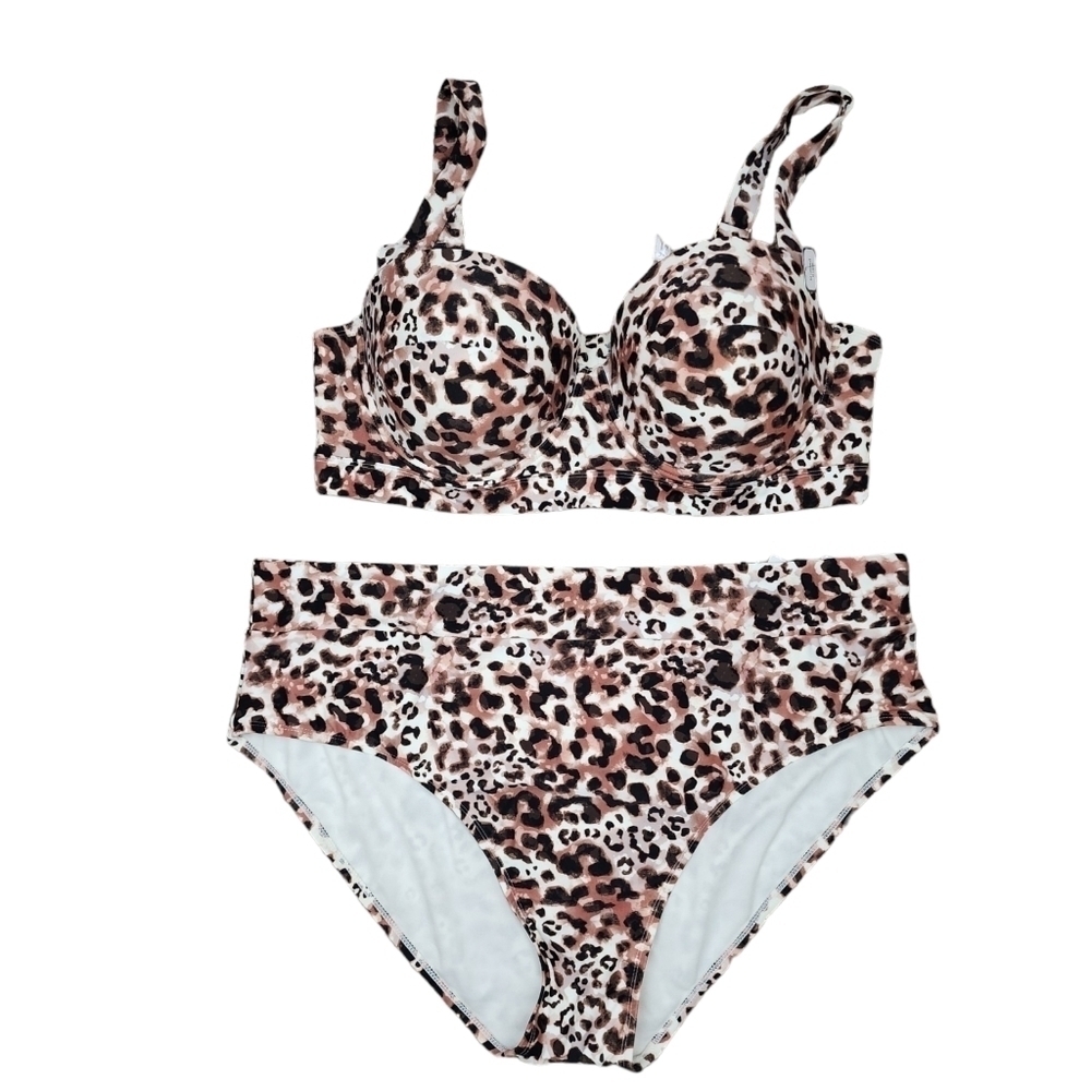 Time And Tru Cheetah Animal Print 2 Piece Bikini Swimsuit Size 3X NEW